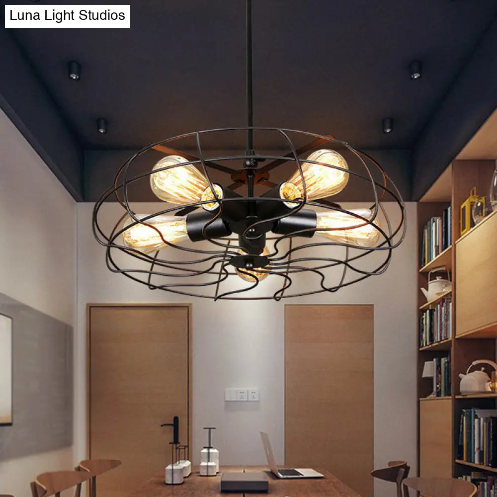 Industrial Iron Cage Hanging Lamp | 5-Light Chandelier For Bedroom