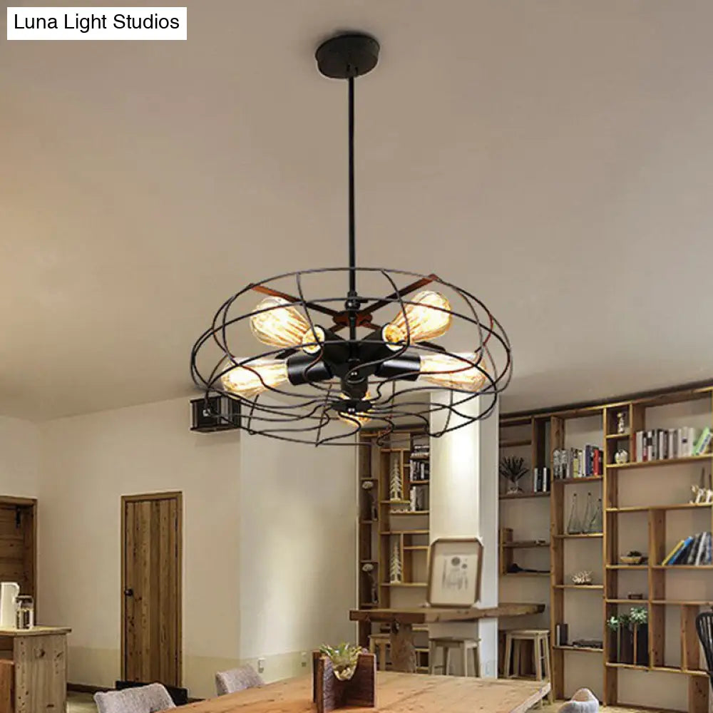Industrial Iron Chandelier - 5-Light Cage Hanging Lamp For Bedroom Lighting