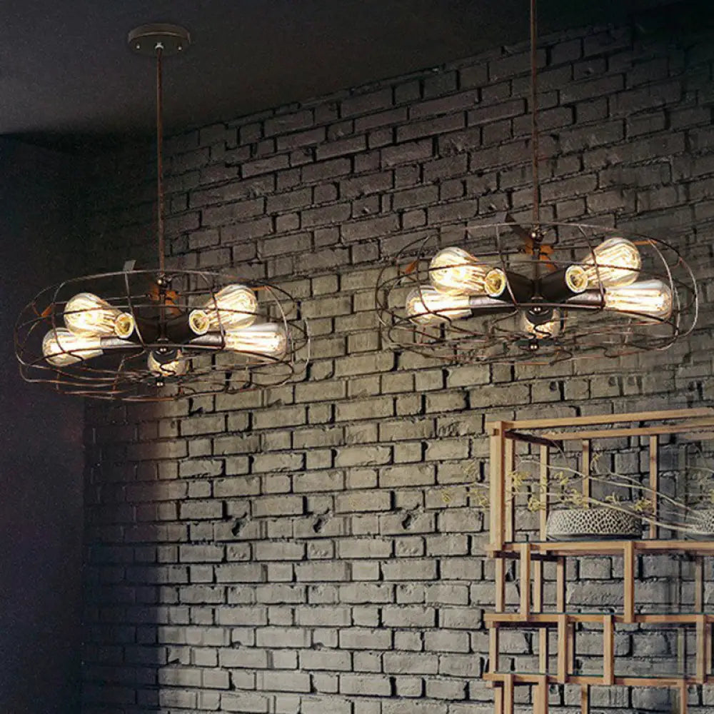 Industrial Iron Cage Hanging Lamp | 5-Light Chandelier For Bedroom Rust / Downrods