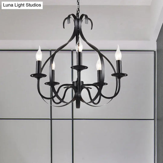 Industrial Iron Chandelier: Flameless Candle Lamp With 6 Bulbs Adjustable Chain - Black Pendant