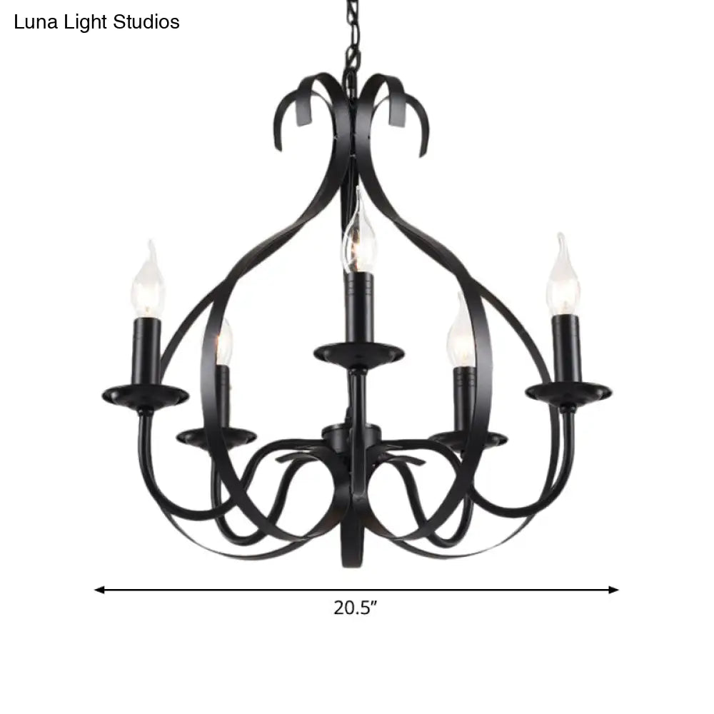 Industrial Iron Chandelier: Flameless Candle Lamp With 6 Bulbs Adjustable Chain - Black Pendant