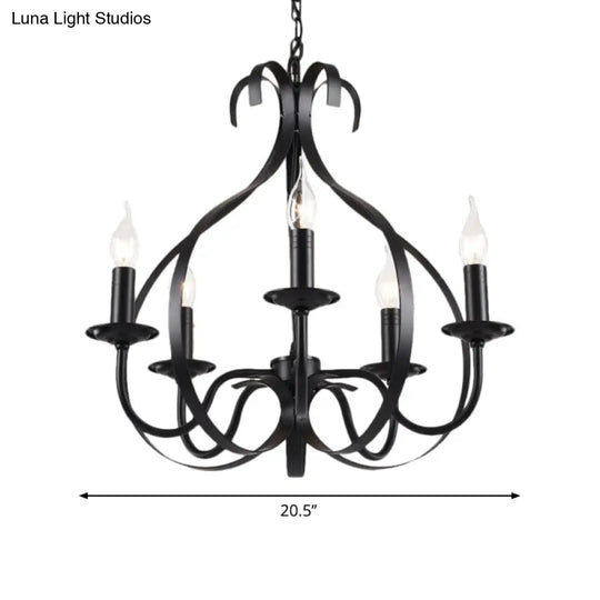 Industrial Iron Chandelier: Flameless Candle Lamp With 6 Bulbs Adjustable Chain - Black Pendant