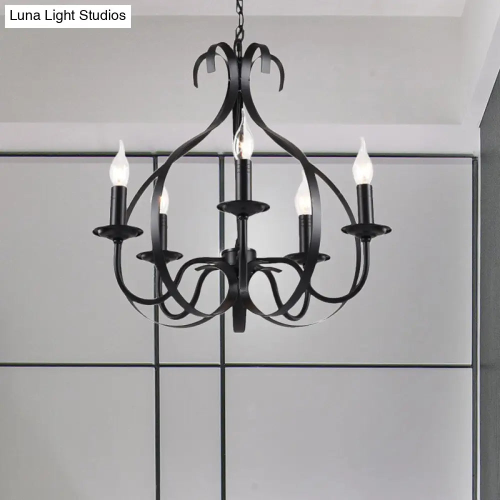 Industrial Iron Chandelier Lamp: Adjustable Flameless Candle Pendant Lighting 6 Bulbs Black Finish