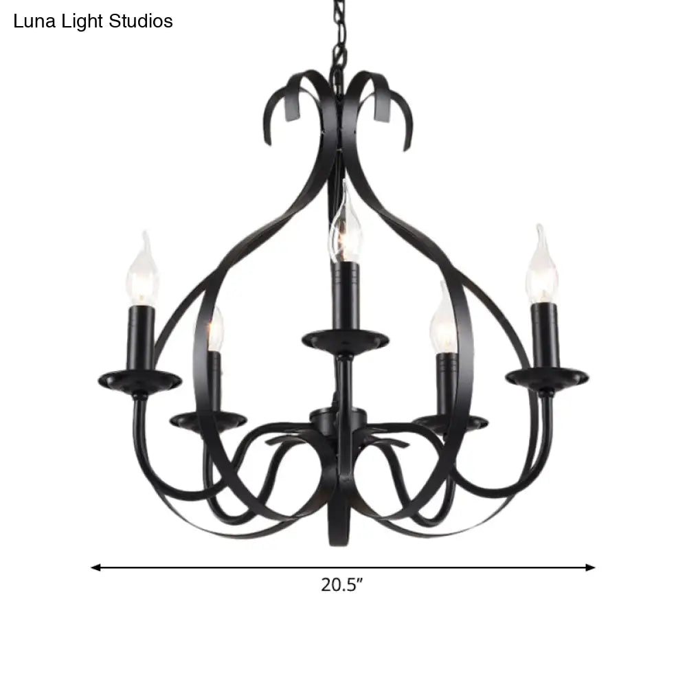 Industrial Iron Chandelier Lamp: Adjustable Flameless Candle Pendant Lighting 6 Bulbs Black Finish