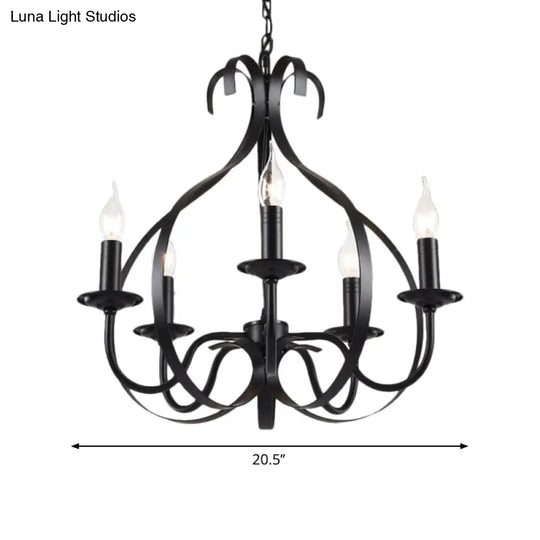 Industrial Iron Chandelier Lamp: Adjustable Flameless Candle Pendant Lighting 6 Bulbs Black Finish