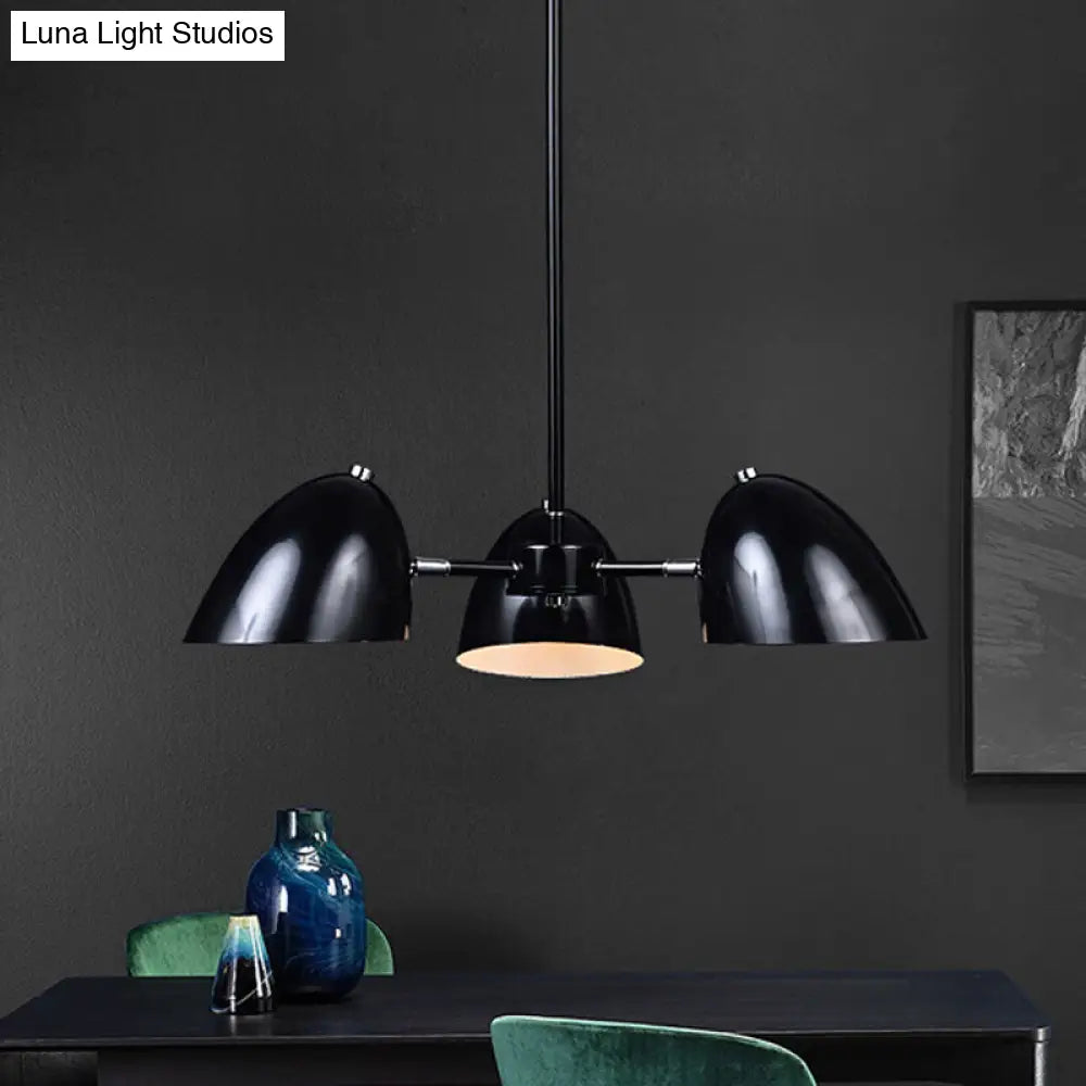 Industrial Iron Dome Chandelier: Angled Shade 3-Head Dining Table Suspension Lighting (Black)