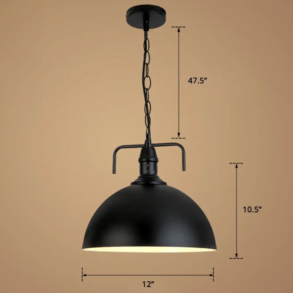 Industrial Iron Dome Hanging Light Black Finish Pendant For Dining Room With Ventilation / 12’