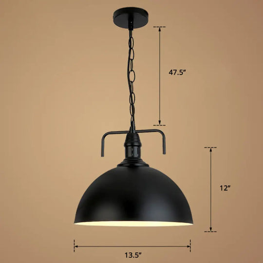 Industrial Iron Dome Hanging Light Black Finish Pendant For Dining Room With Ventilation / 14’