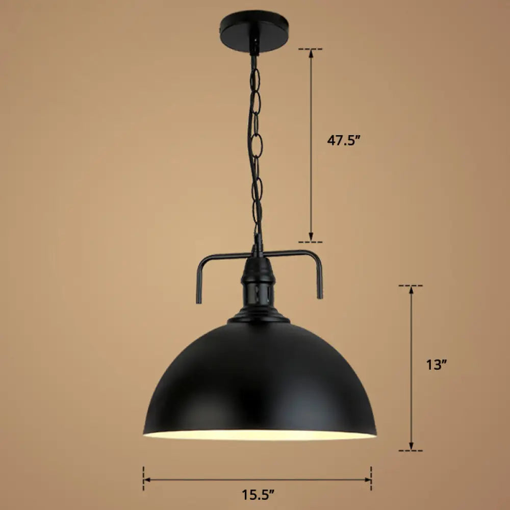 Industrial Iron Dome Hanging Light Black Finish Pendant For Dining Room With Ventilation / 16’