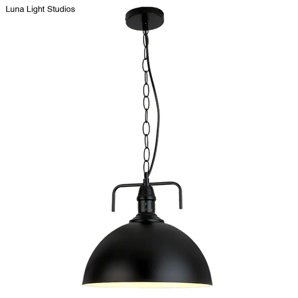 Industrial Iron Dome Hanging Light Black Finish Pendant For Dining Room With Ventilation