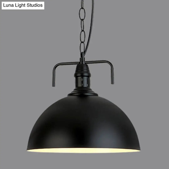 Dome Industrial Iron Pendant Light - Single Black Finish Dining Room Hanging Lamp With Vent