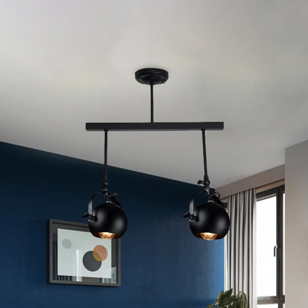 Industrial Iron Dome Restaurant Semi Flush Mount Ceiling Light Fixture With Linear Design - 2/3