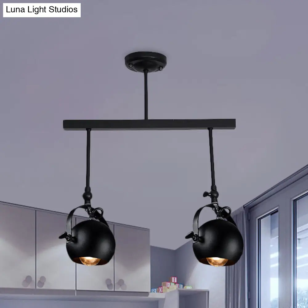 Industrial Iron Dome Restaurant Semi Flush Mount Ceiling Light Fixture With Linear Design - 2/3 Bulb