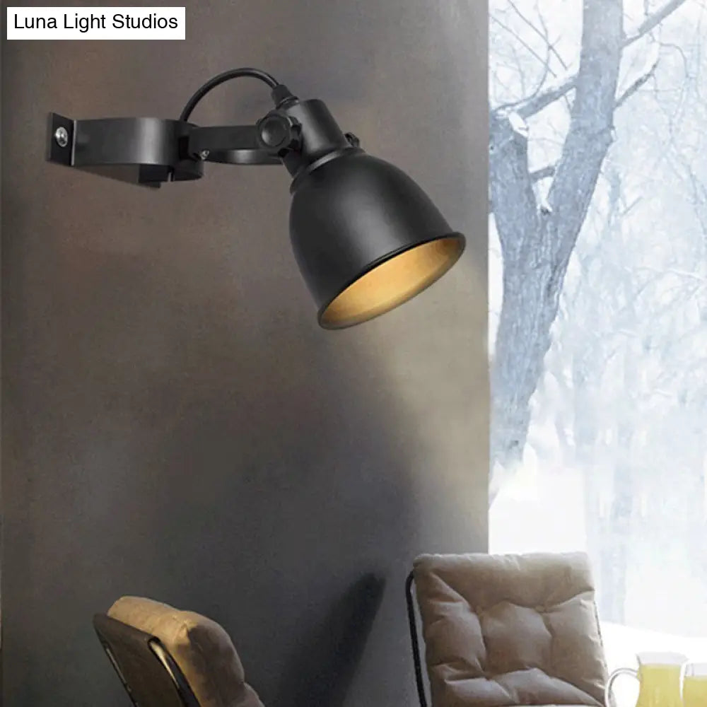 Industrial Iron Dome Wall Light Sconce - Adjustable Handle Black Finish