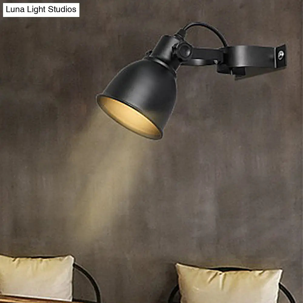 Industrial Iron Dome Wall Light Sconce - Adjustable Handle Black Finish