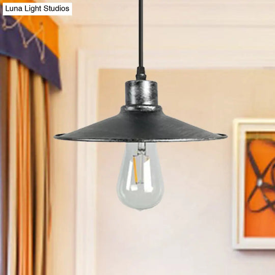 Industrial Iron Pendant Ceiling Light With Flared Shade - Antique Brass/Rust Finish 1 Bulb Aged