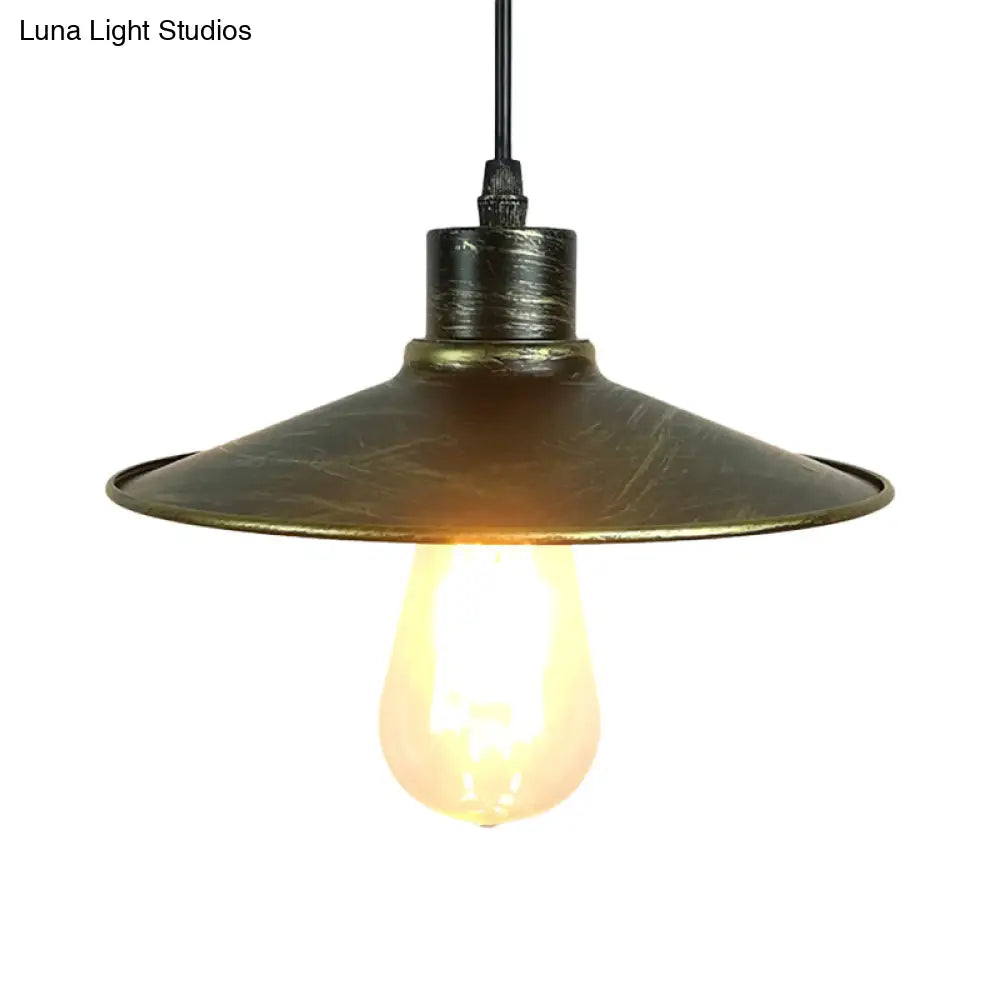 Industrial Iron Flared Shade Pendant Ceiling Light - Antique Brass/Rust Finish Ideal For Dining