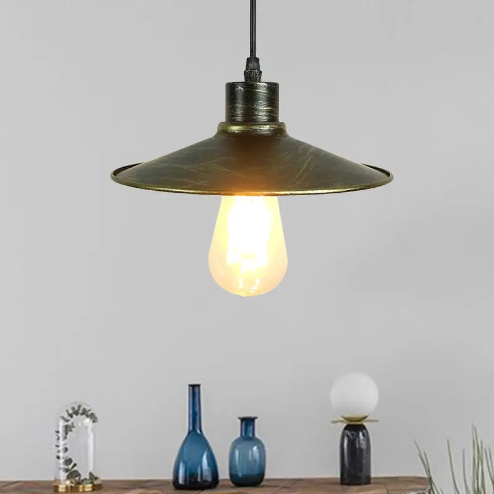 Industrial Iron Flared Shade Pendant Ceiling Light - Antique Brass/Rust Finish Ideal For Dining