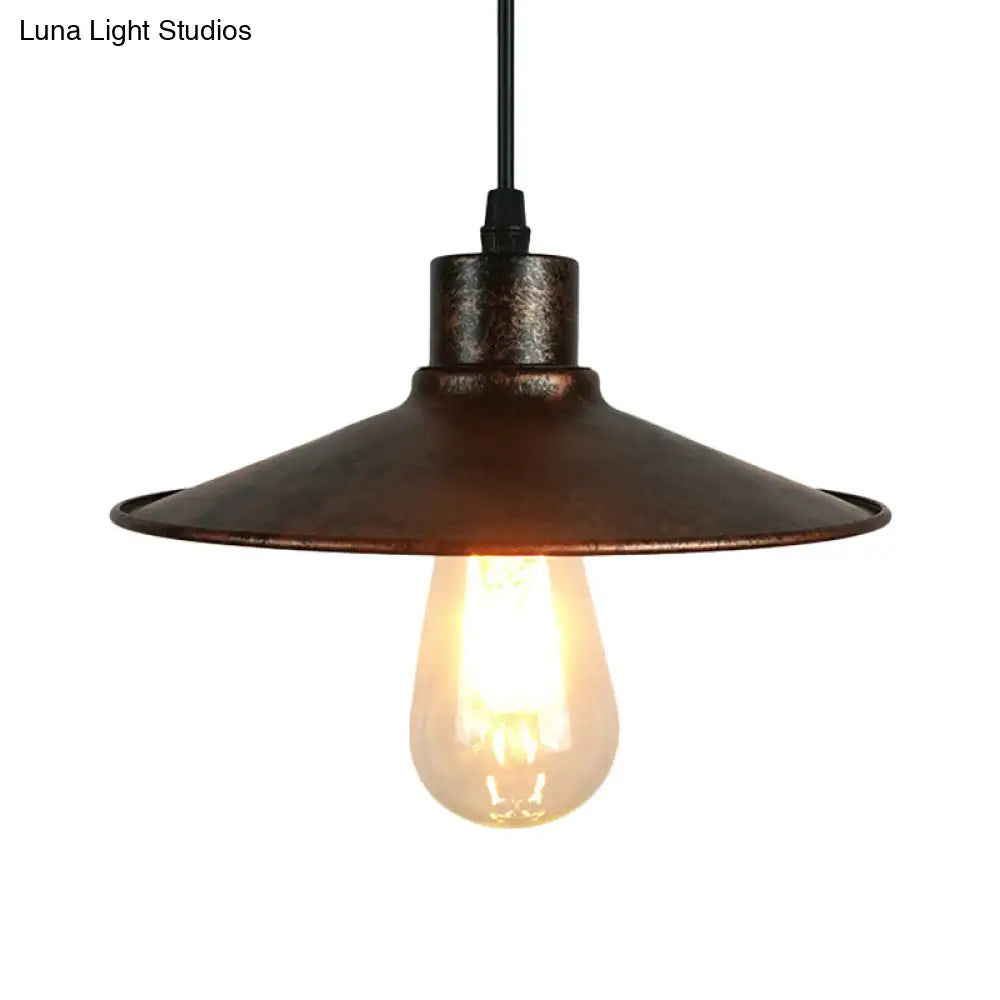 Industrial Iron Pendant Ceiling Light With Flared Shade - Antique Brass/Rust Finish 1 Bulb