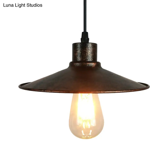 Industrial Iron Flared Shade Pendant Ceiling Light - Antique Brass/Rust Finish Ideal For Dining