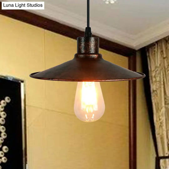 Industrial Iron Pendant Ceiling Light With Flared Shade - Antique Brass/Rust Finish 1 Bulb