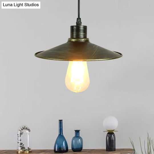 Industrial Iron Pendant Ceiling Light With Flared Shade - Antique Brass/Rust Finish 1 Bulb Brass