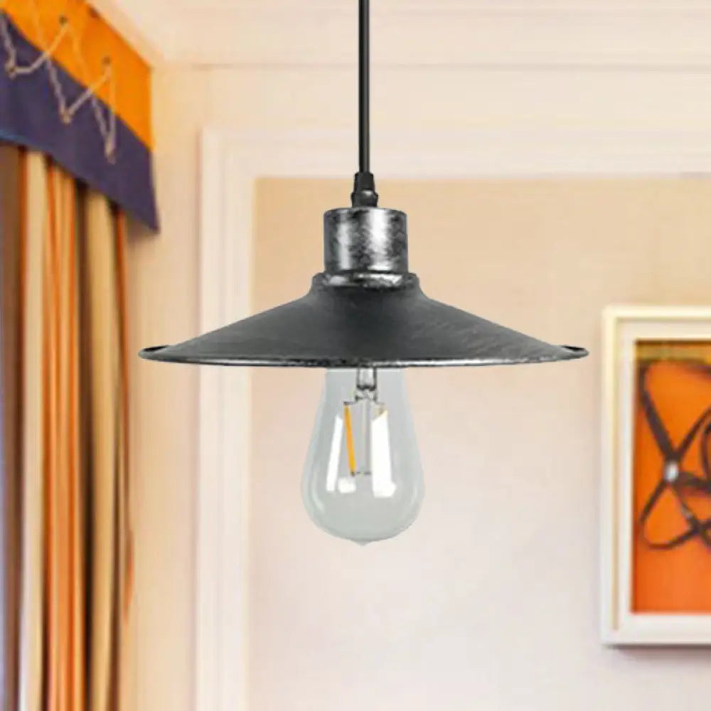 Industrial Iron Flared Shade Pendant Ceiling Light - Antique Brass/Rust Finish Ideal For Dining