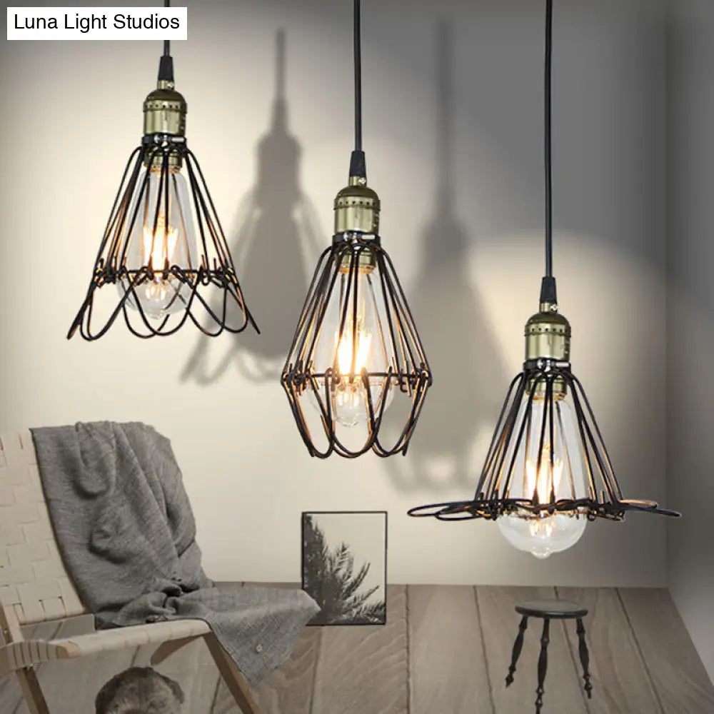 Industrial Iron Flower Pendant Light Ceiling Fixture For Bar - Hanging Cord Included