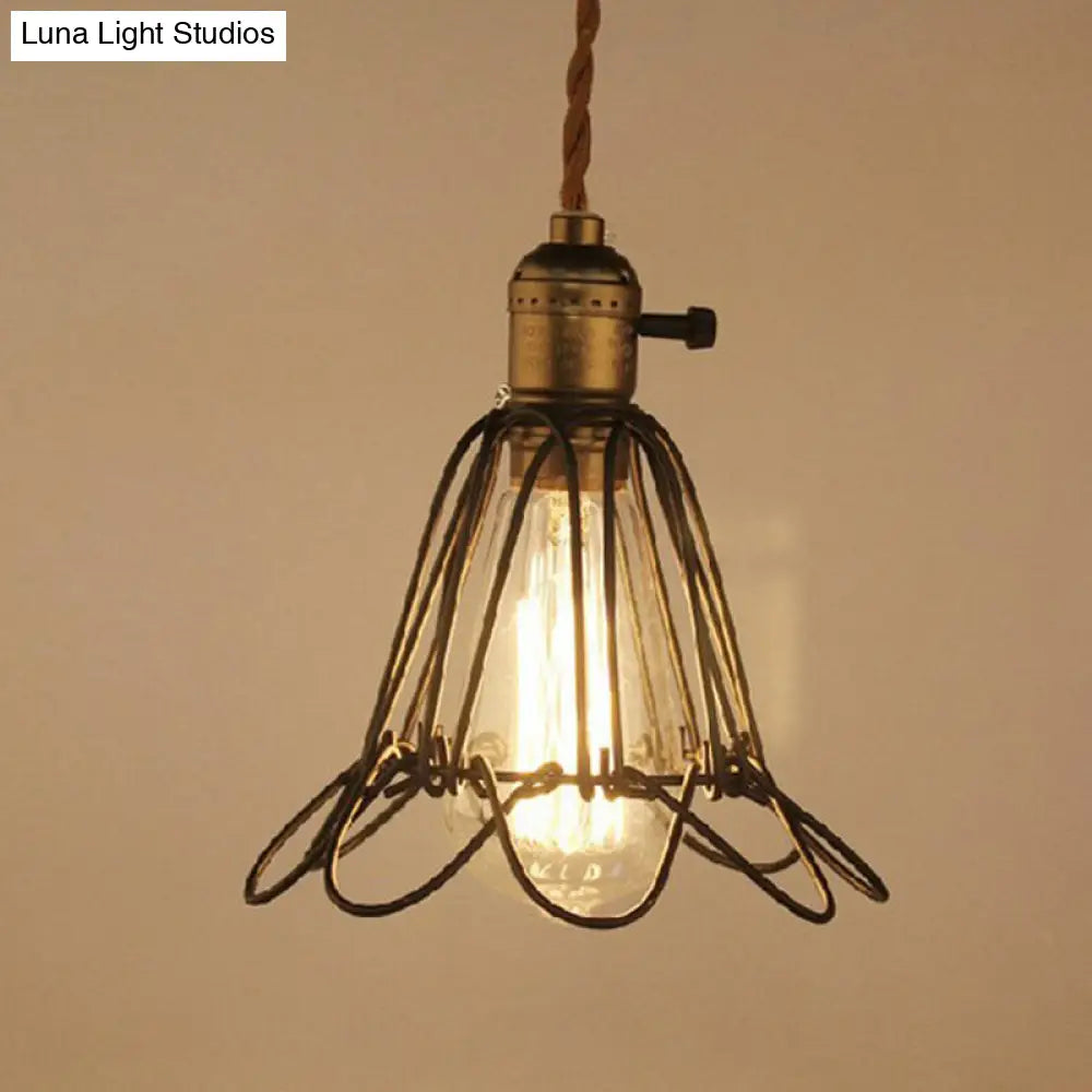 Industrial Flower Pendant Light For Bar And Ceiling Flaxen / With Switch