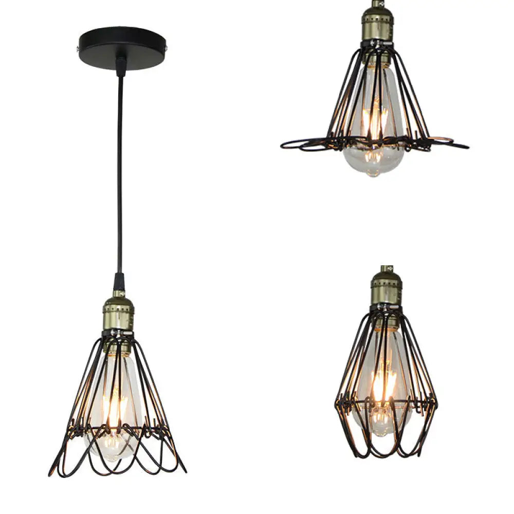 Industrial Iron Flower Pendant Light Ceiling Fixture For Bar - Hanging Cord Included Black / No