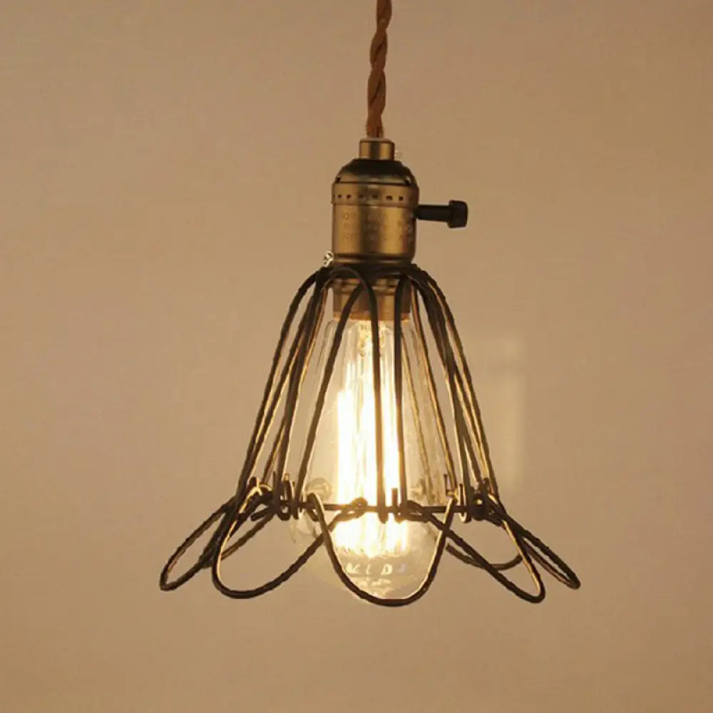 Industrial Iron Flower Pendant Light Ceiling Fixture For Bar - Hanging Cord Included Flaxen / With