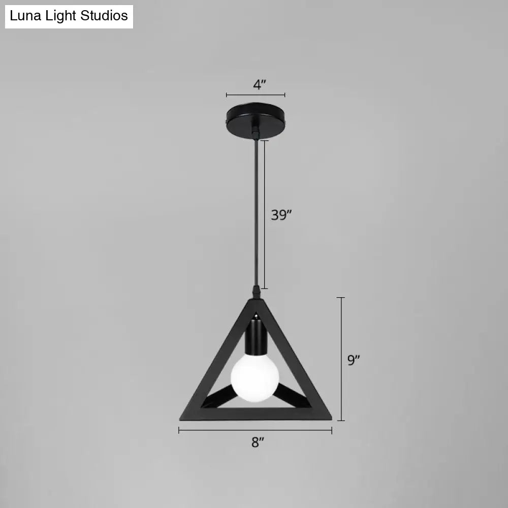 Industrial Iron Geometric Cage Hanging Ceiling Light - Black Suspension Lamp For Restaurants