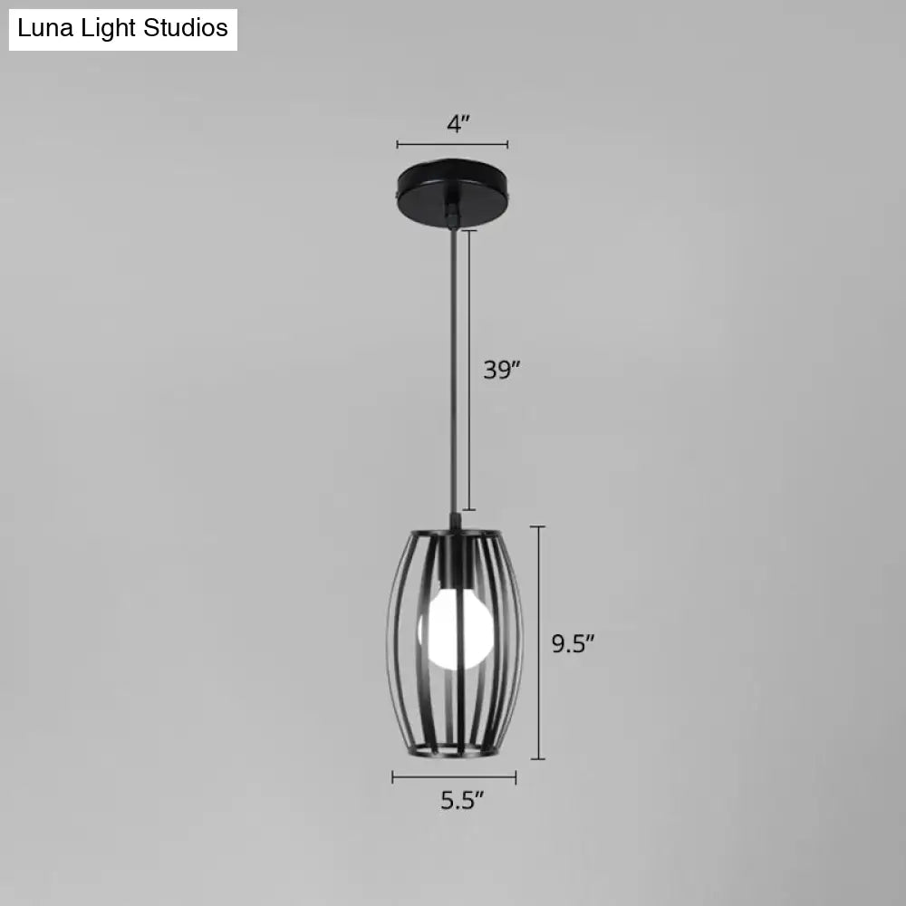 Black Geometric Cage Suspension Lamp: Industrial Iron Hanging Ceiling Light For Restaurants