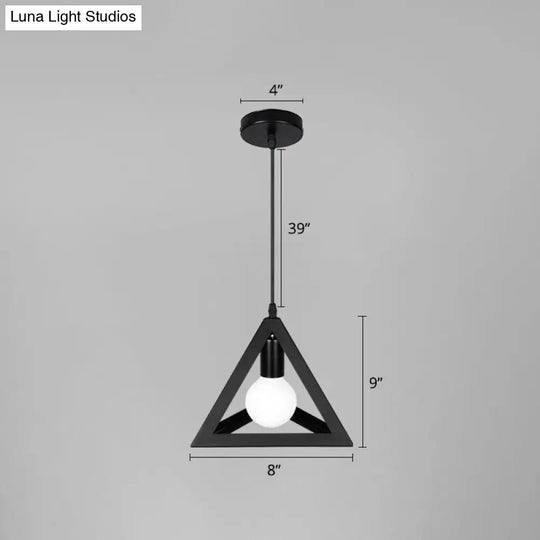 Black Geometric Cage Suspension Lamp: Industrial Iron Hanging Ceiling Light For Restaurants