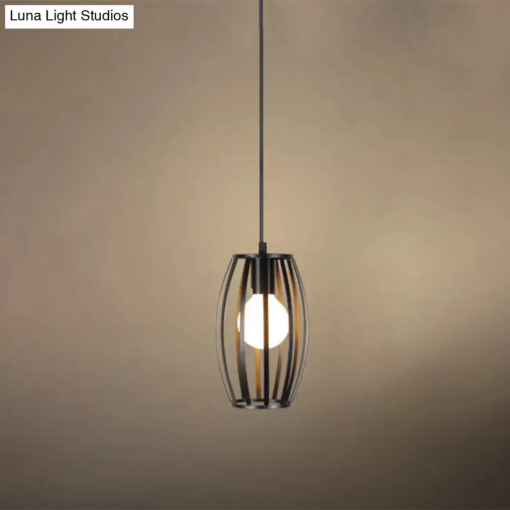 Black Geometric Cage Suspension Lamp: Industrial Iron Hanging Ceiling Light For Restaurants /