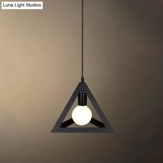 Black Geometric Cage Suspension Lamp: Industrial Iron Hanging Ceiling Light For Restaurants /