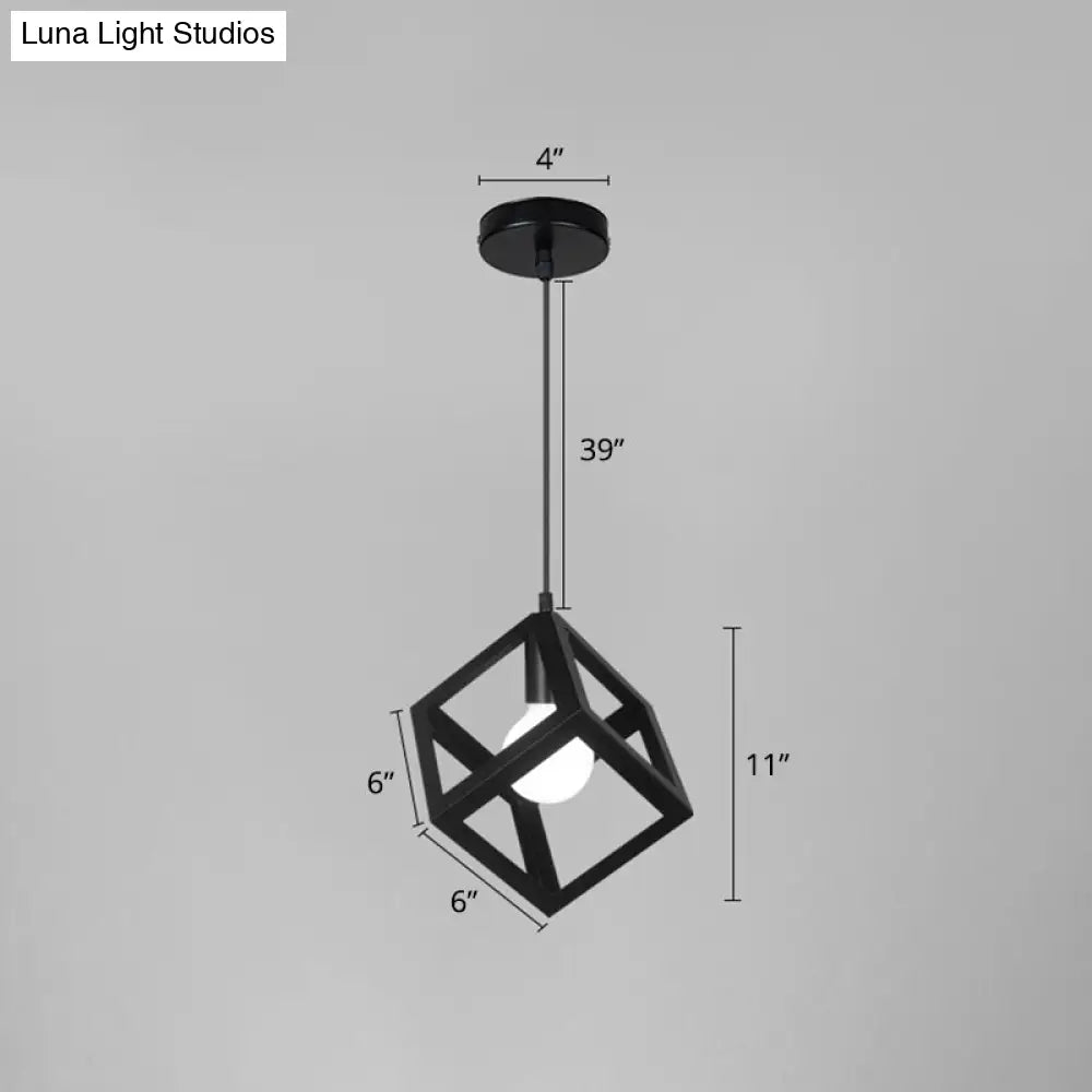 Industrial Iron Geometric Cage Hanging Ceiling Light - Black Suspension Lamp For Restaurants