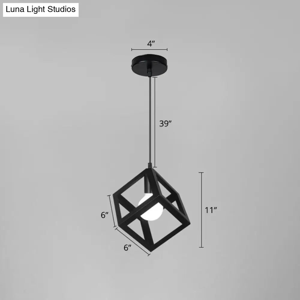 Black Geometric Cage Suspension Lamp: Industrial Iron Hanging Ceiling Light For Restaurants