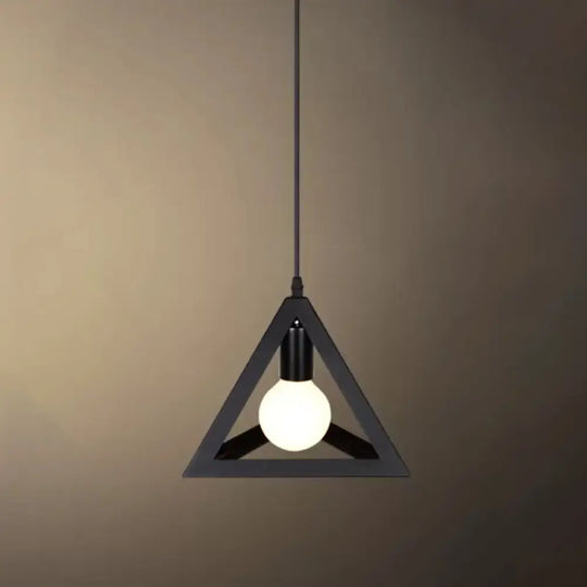 Industrial Iron Geometric Cage Hanging Ceiling Light - Black Suspension Lamp For Restaurants /