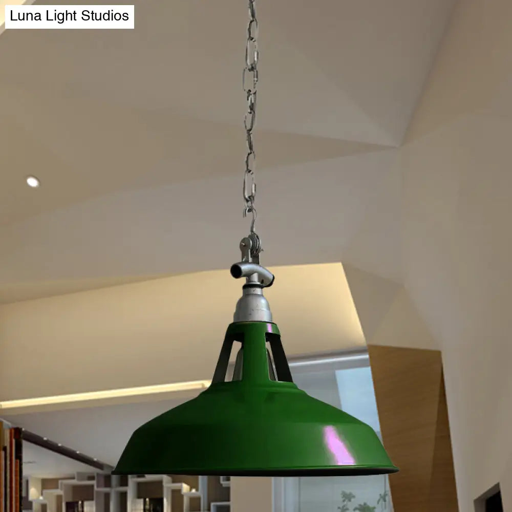 Industrial Iron Hanging Lamp - Pot-Lid Dining Table Pendant Light With 1 Head In White/Green