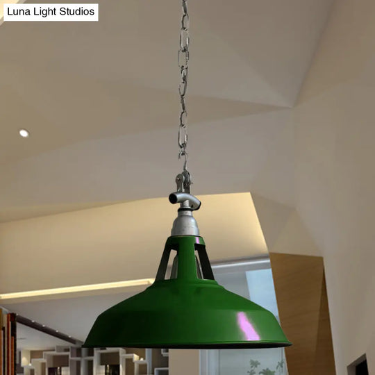 Industrial Iron Hanging Lamp - Pot-Lid Dining Table Pendant Light With 1 Head In White/Green