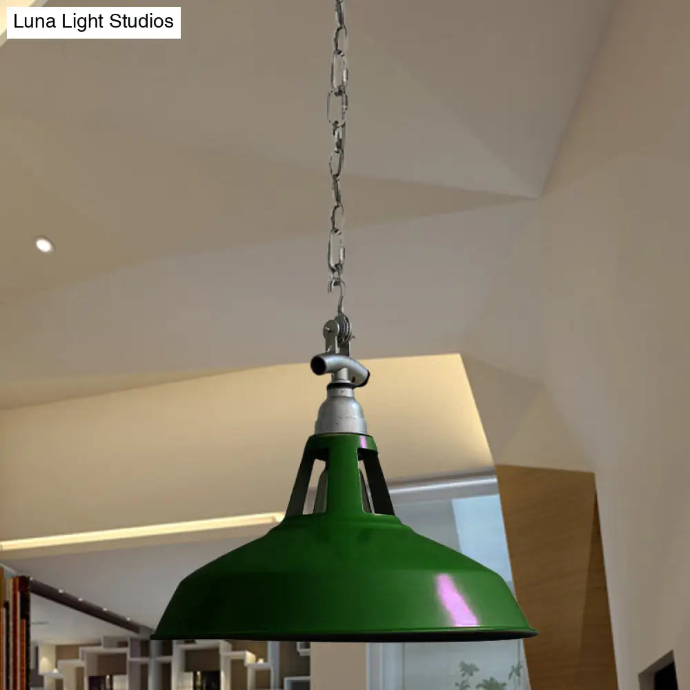 Industrial Iron Pot-Lid Pendant Lamp - White/Green