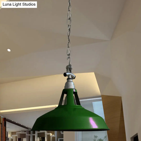 Industrial Iron Pot-Lid Pendant Lamp - White/Green