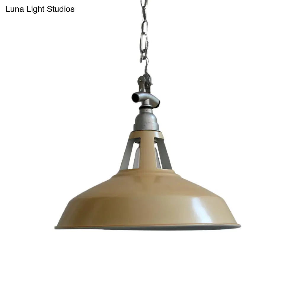 Industrial Iron Hanging Lamp - Pot-Lid Dining Table Pendant Light With 1 Head In White/Green