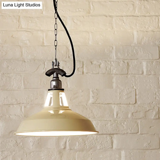 Industrial Iron Pot-Lid Pendant Lamp - White/Green