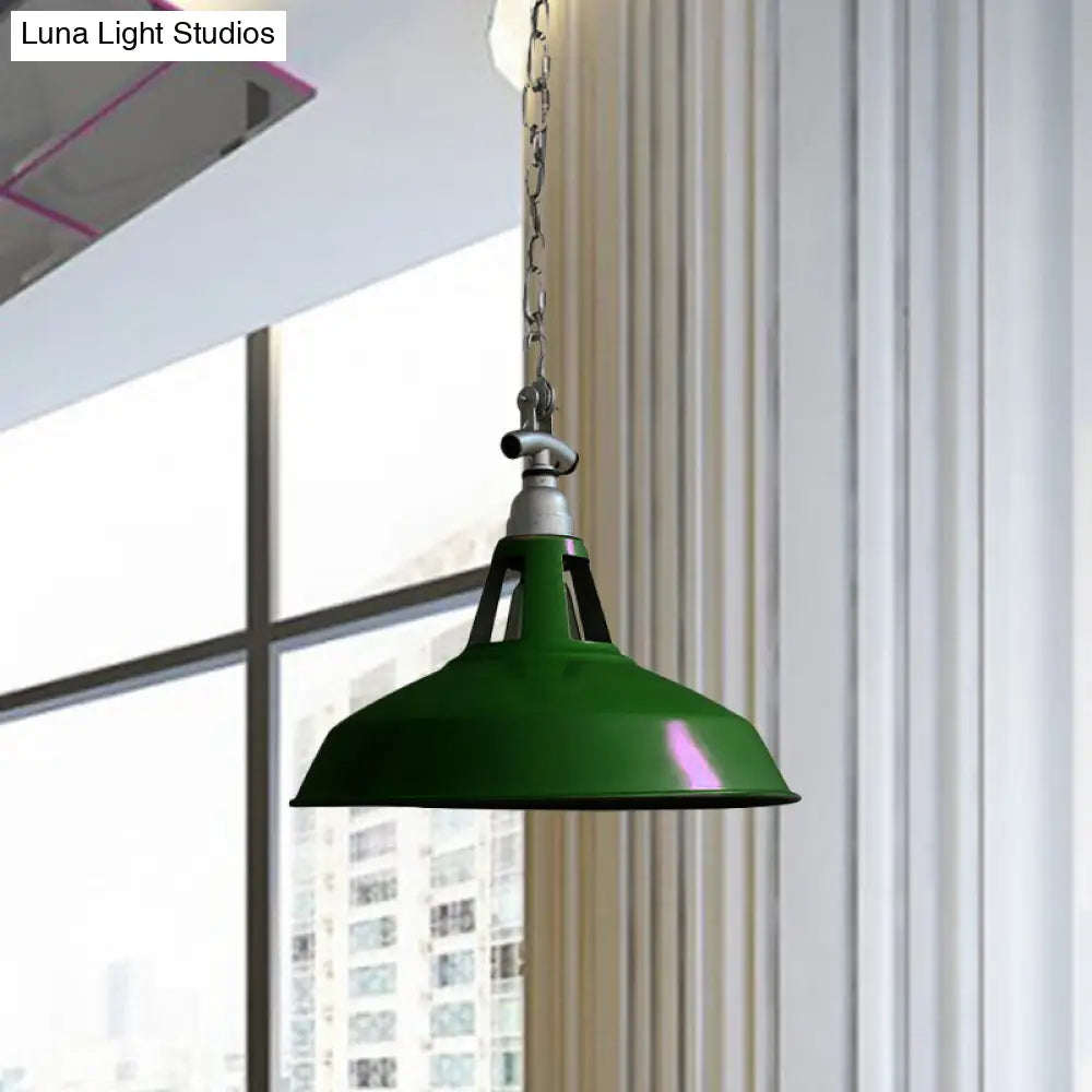 Industrial Iron Hanging Lamp - Pot-Lid Dining Table Pendant Light With 1 Head In White/Green