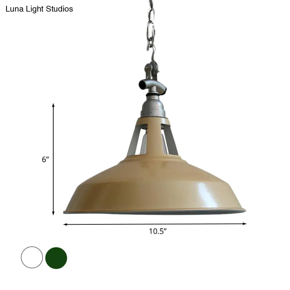 Industrial Iron Pot-Lid Pendant Lamp - White/Green