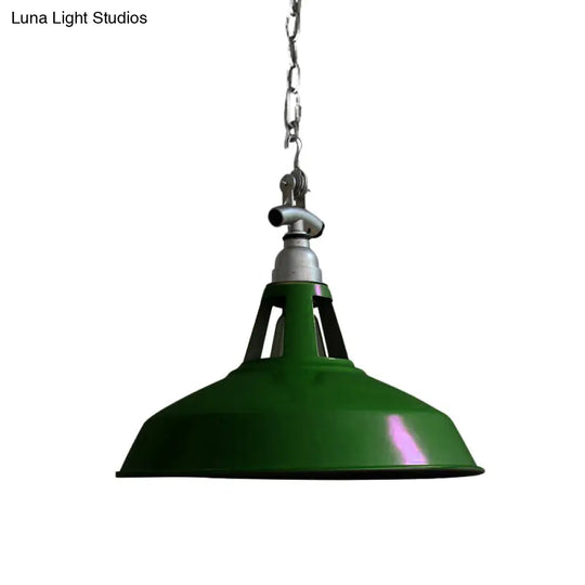 Industrial Iron Pot-Lid Pendant Lamp - White/Green