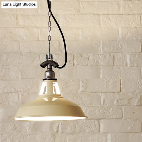Industrial Iron Hanging Lamp - Pot-Lid Dining Table Pendant Light With 1 Head In White/Green