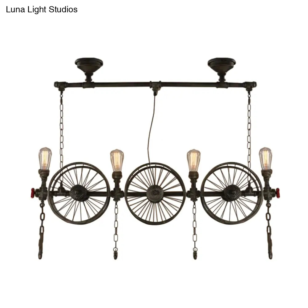 Industrial Iron Hanging Light Fixture - Wheel Piping 2/3/4 Heads Black For Living Room Island